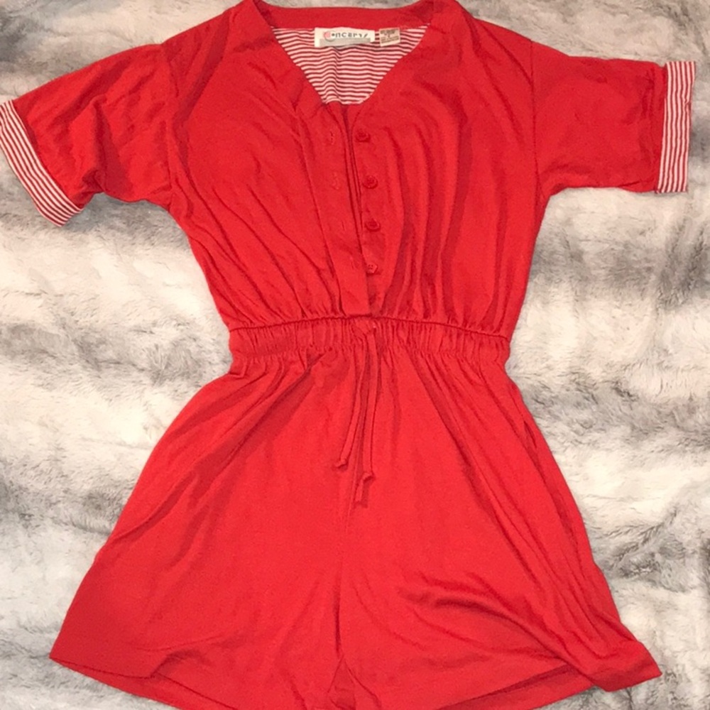 Vintage Red Button Down Jumpsuit Romper Shorts